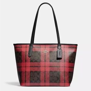 Coach Red Plaid Tote Bag NWT!